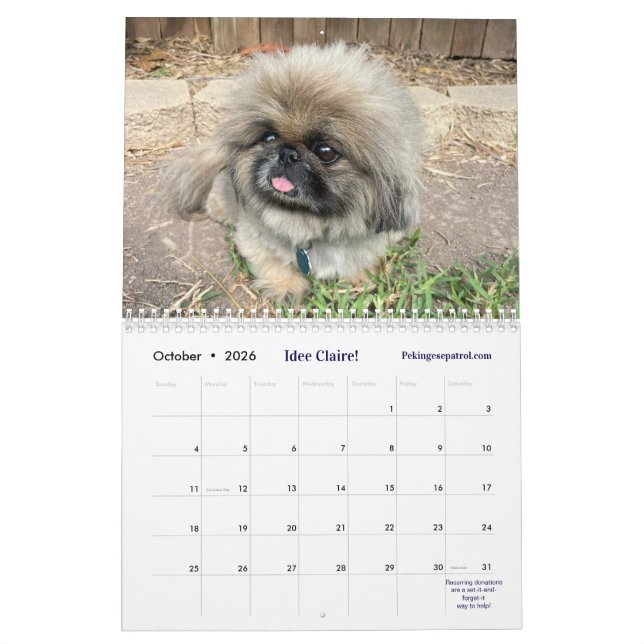 Calendario 2026 Liz E.'s Pekingese Calendar (Oct 2026)