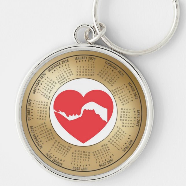 Calendario 2026 Llavero Amantes Corazón Rojo (Frente)