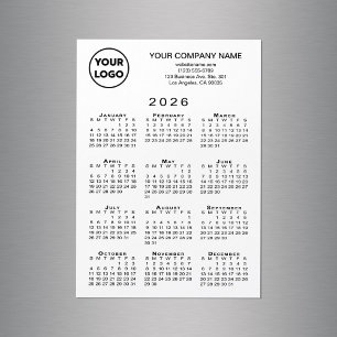 Calendario 2026 Logo de negocios Textos Tarjeta ma