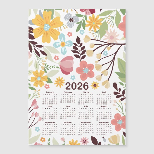 Calendario 2026 Mano Multicolor dibujada floral (Anverso)