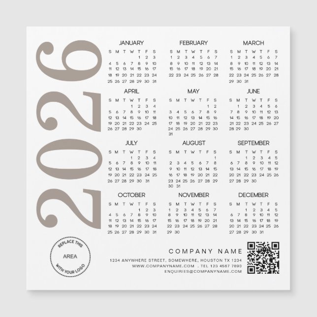 Calendario 2026 Marca comercial de tonos neutros e (Anverso)