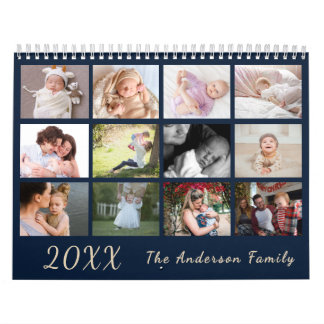 Calendario 2026 Modern Family Photo Calendar – black & gold