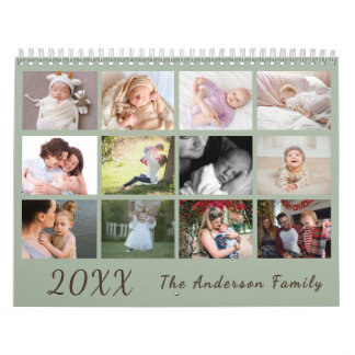 Calendario 2026 Modern Family Photo Calendar – green & brown