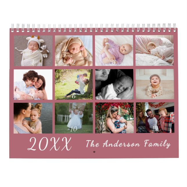 Calendario 2026 Modern Family Photo Calendar – Pink (Reverso)