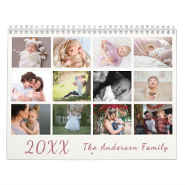 Calendario 2026 Modern Family Photo Calendar – Pink & white