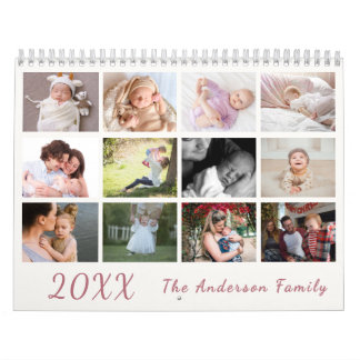 Calendario 2026 Modern Family Photo Calendar – Pink & white