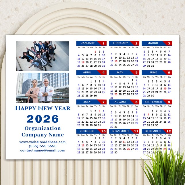 Calendario 2026 Negocio Simple Azul Rojo Magnético (Subido por el creador)