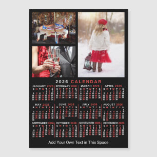 Calendario 2026 Negro Rojo Imán de Foto Personaliz