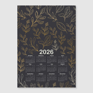 Calendario 2026 Patrón de hojas de oro elegantes