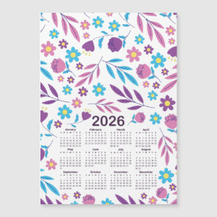 Calendario 2026 Patrón morado y floral azul