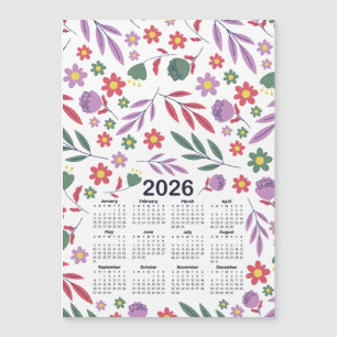 Calendario 2026 Patrón morado y floral rojo