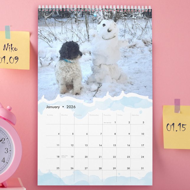 Calendario  2026 Personalized Pet Dog Cat Photo Watercolor (2026 Personalized Pet Dog Cat Photo Watercolor Calendar)