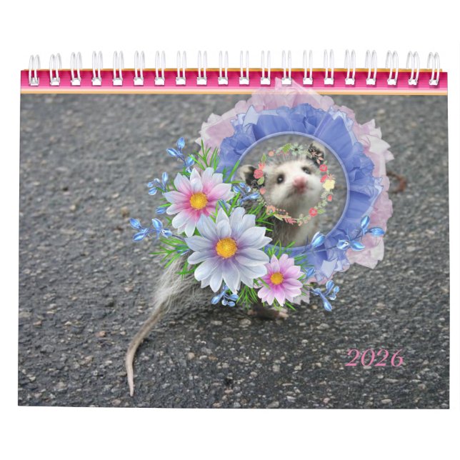 Calendario 2026 Rayas coloridas Opossum Floral (Reverso)