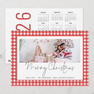 Calendario 2026 Red Gingham Feliz Navidad