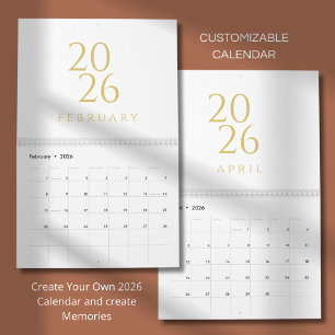Calendario 2026 Simple Elegante de Oro