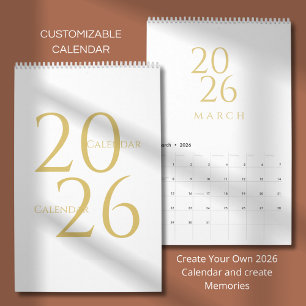 Calendario 2026 Simple Elegante de Oro