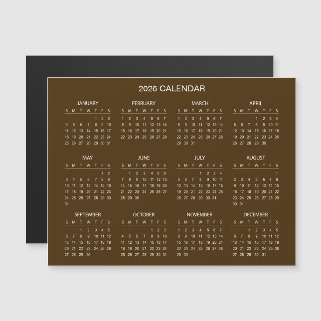 Calendario 2026 Simple pero Elegante | Imán (Anverso/Reverso)