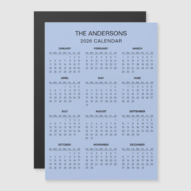 Calendario 2026 Simple pero Elegante | Imán (Anverso/Reverso)