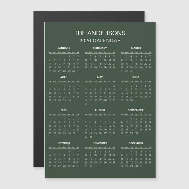 Calendario 2026 Simple pero Elegante | Imán (Anverso/Reverso)