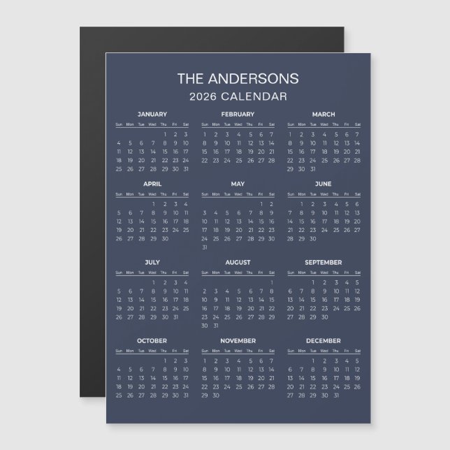 Calendario 2026 Simple pero Elegante | Imán (Anverso/Reverso)