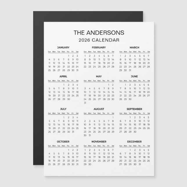 Calendario 2026 Simple pero Elegante | Imán (Anverso/Reverso)