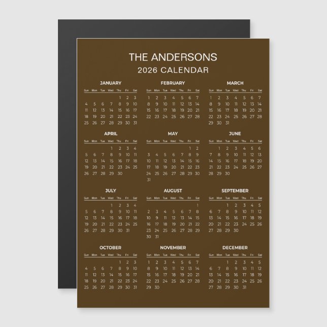 Calendario 2026 Simple pero Elegante | Imán (Anverso/Reverso)