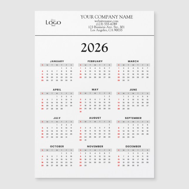 Calendario 2026 Texto de logotipo comercial | Cual (Anverso)
