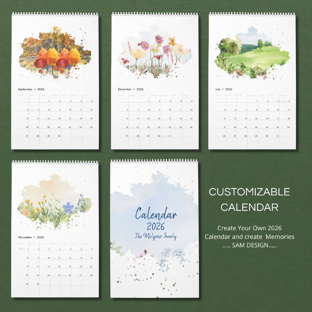 Calendario 2026 Watercolor Landscape Calendar | Scenic Nature (Subido por el creador)
