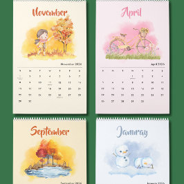 Calendario 2026 Watercolor Seasons Calendar