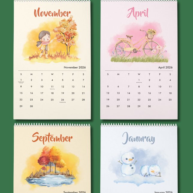 Calendario 2026 Watercolor Seasons Calendar (Subido por el creador)