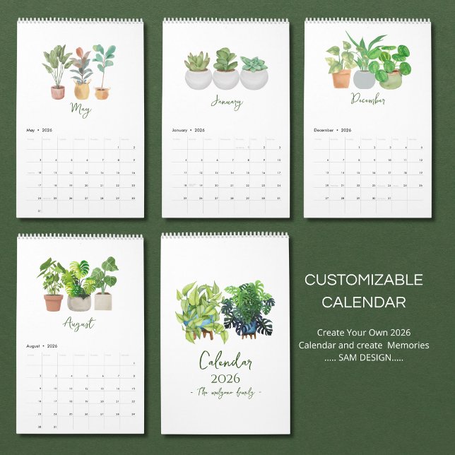 Calendario 2026 Watercolor Succulent & Leaf Calendar | Botani (Subido por el creador)