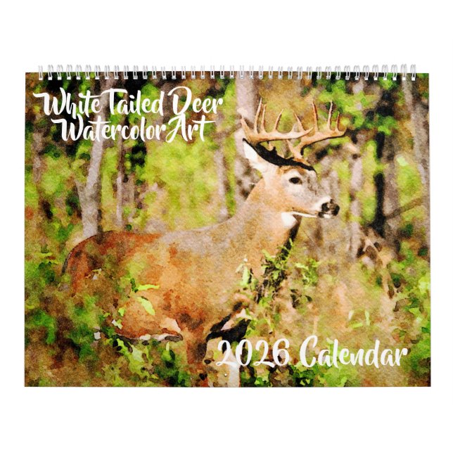Calendario 2026 Whitetail Deer Watercolor Painting Wildlife (Tapa)