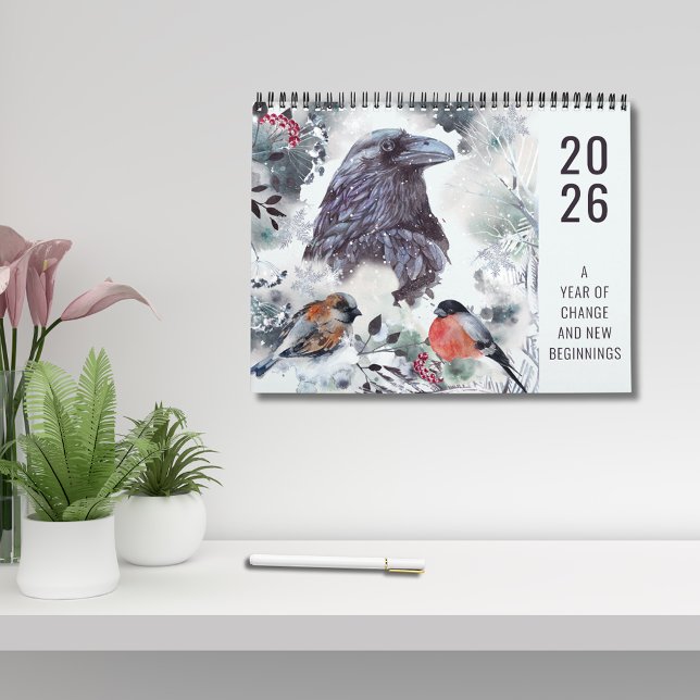 Calendario 2026 Year of Change Floral Motivational  (2026 Year of Change and New Beginnings Motivational Quotes 12 Month Calendar)