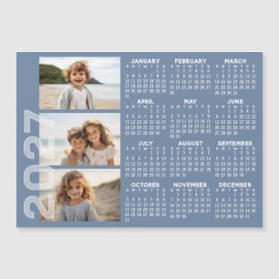 Calendario 2027 - 3 Fotos Imán Azul Básico Minimal