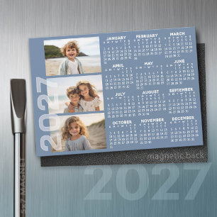 Calendario 2027 - 3 Fotos Imán Azul Básico Minimal