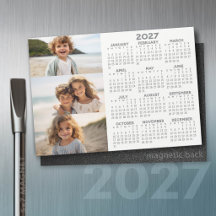 Calendario 2027 - 3 Fotos - Imán Blanco Basic Grey