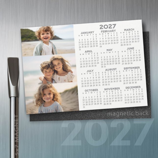 Calendario 2027 - 3 Fotos - Imán Blanco Basic Grey (2027 Calendar)
