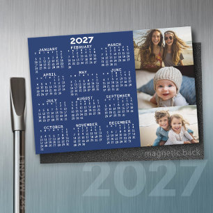 Calendario 2027 3 Fotos Minimal Azul Blanco Imán