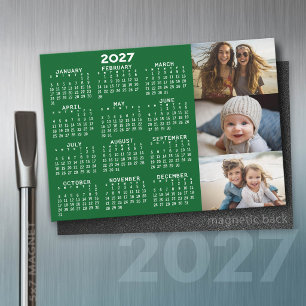 Calendario 2027 3 Fotos Minimal Verde Blanco Imán