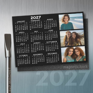 Calendario 2027 3 Fotos Negro Básico Imán Minimali