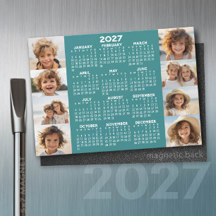 Calendario 2027 - 8 Fotos Imán Azul Blanco Básico