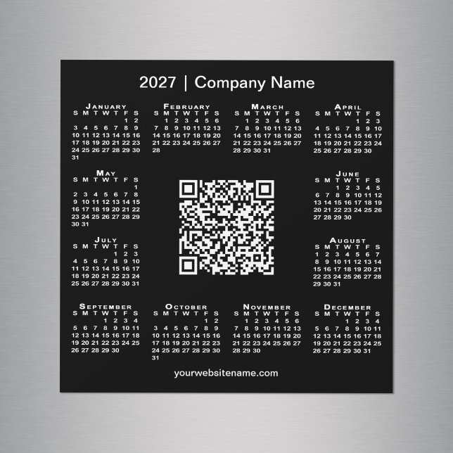 Calendario 2027 Código QR Empresarial Personalizad (2027 Calendar Custom Business QR Code Black Magnet in situ)