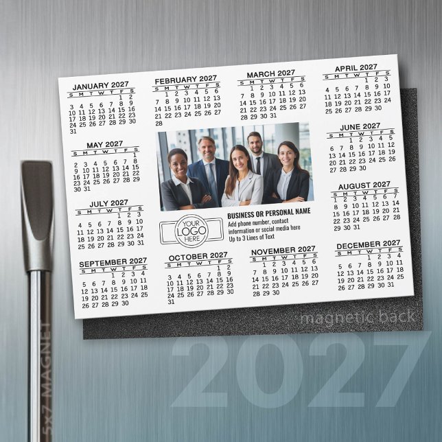 Calendario 2027 con logo Info de contacto IMÁN (2027 Calendar on a magnet)