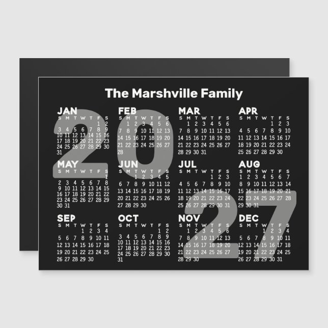 Calendario 2027 con texto adicional - Tarjeta magn (Anverso/Reverso)