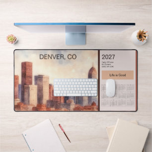 Calendario 2027 Denver Skyline Marrón Alfombrilla 