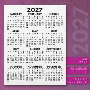 Calendario 2027 en papel tamaño carta con membrete