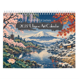 Calendario 2027 Estaciones de Japón Arte Ukiyo-e 12 Vistas