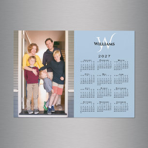 Calendario 2027 Foto Personalizada Monograma Azul