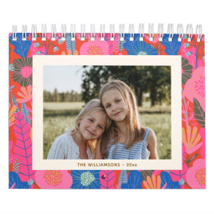 Calendario 2027 Fotos Personalizadas de Familia Floral Rojo C
