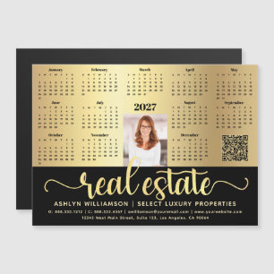 Calendario 2027 Gold Código QR Imán de Bienes Raíc